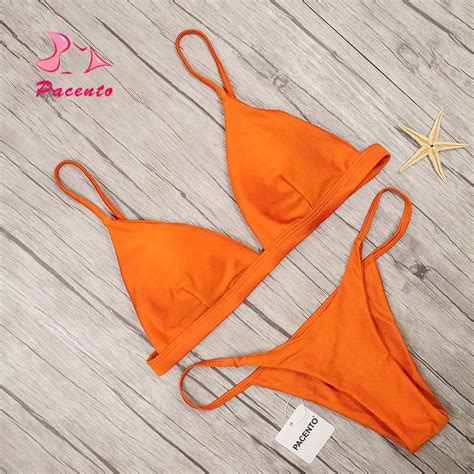 Pacento Solid Bikini Women Sexy Thong Swimwear Brazilian Sling Swimsuit