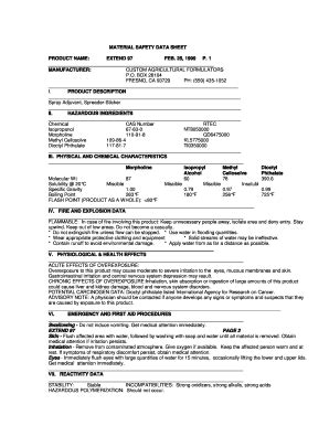 Fillable Online Material Safety Data Sheet Product Name Extend Feb