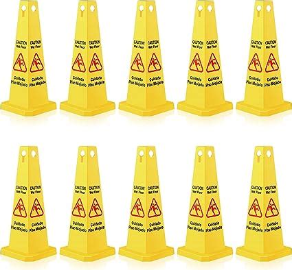 10 Pieces Yellow Caution Wet Floor Sign Floor Safety Cone Bilingual