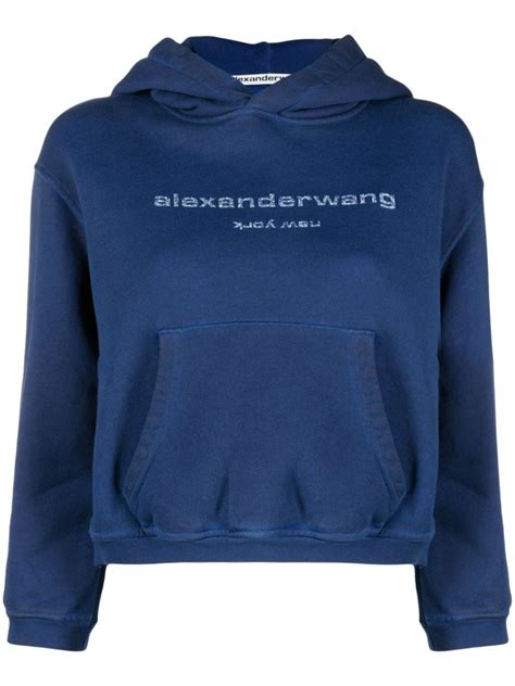 Alexander Wang Logo Embossed Cotton Hoodie Blue Farfetch Ao