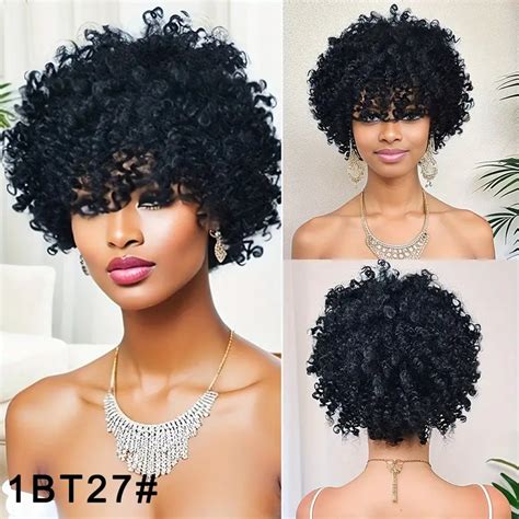 Afro Kinky Curly Wig Bangs Natural Synthetic Fiber Hair Wig Temu