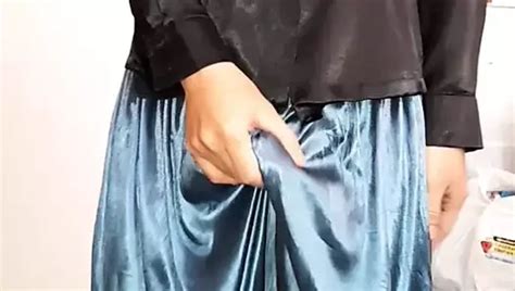 Crossdresser Masturbate And Cum Wearing Shiny Satin Pajamas Gay Fetish