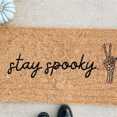 Stay Spooky Doormat Skeleton Peace Sign Halloween Doormat Etsy