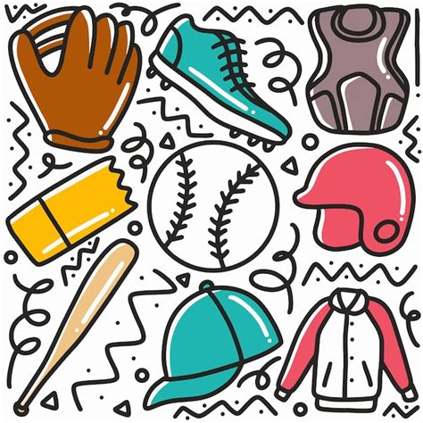 Doodle Conjunto De Dibujo A Mano De Deportes De B Isbol Con Iconos Y