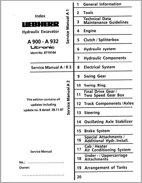 Liebherr Excavator A900 A932 Litronic 356 3845 Service Manual And