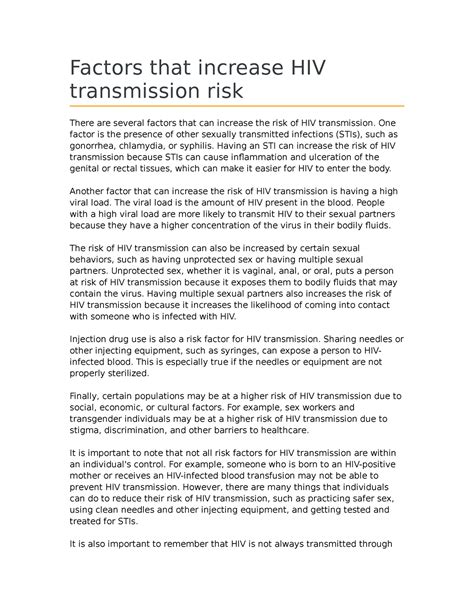 Factors That Increase Hiv Transmission Risk Factors That Increase Hiv