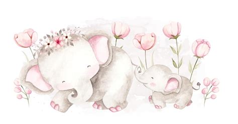 Premium Vector | Watercolor mother and baby elephant