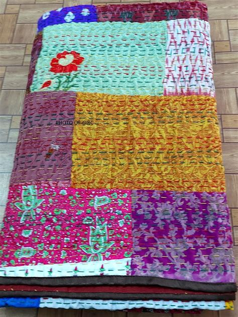 Indian Patchwork Quilt Patola Silk Kantha Quit King Twin All Etsy