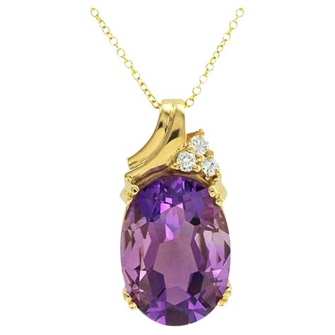 Large Amethyst Heart Diamond Gold Bow Pendant Necklace At 1stDibs