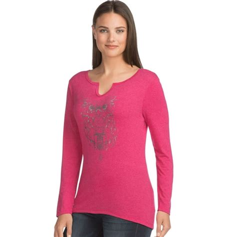 Hanes Hanes Women`s Graphic Long Sleeve Split Neck Graphic Tee S