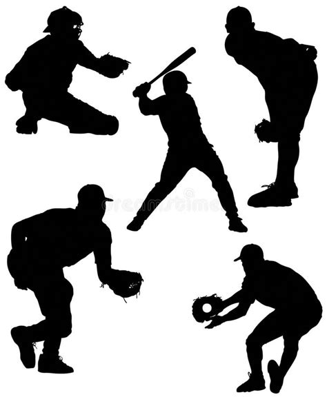 Baseball Softball Silhouettes Kids Boys And Girls Stock Vector