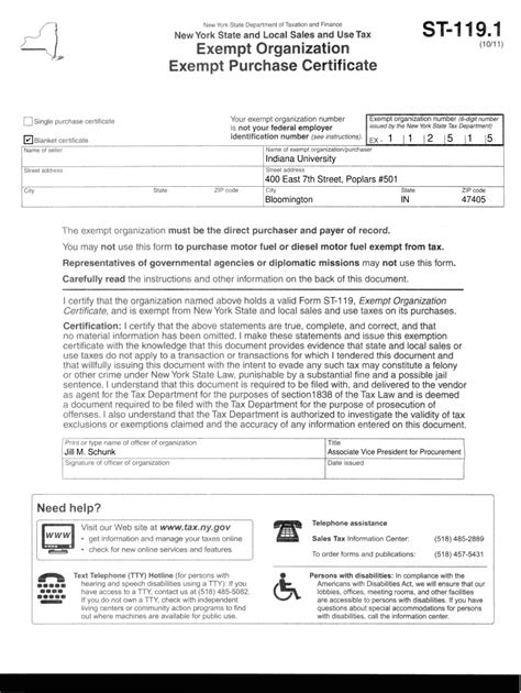 New York State Tax Exempt Form St 119 ExemptForm