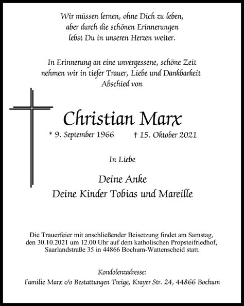 Traueranzeigen Von Christian Marx Trauer In Nrw De