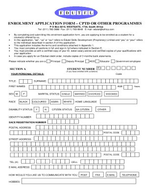 Fillable Online Fillable Online ENROLMENT APPLICATION FORM CPTD Fax