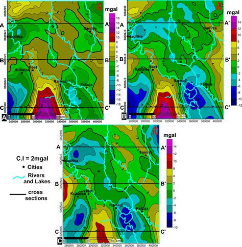 Residual Gravity Anomaly Maps A First Order B Second Order