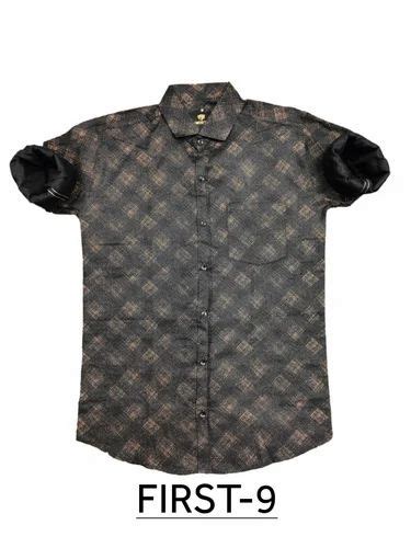 First 9 Mens Self Design Cotton Printed Shirts Casual Full Sleeves At