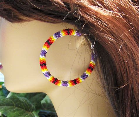 Large Hoop Earrings Beaded Hoop Earrings Native American Etsy Large