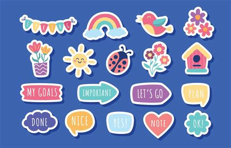 Spring Element Journal Template Sticker Collection 15723786 Vector Art ...