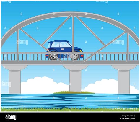 Bridge Through River And Blue Car On Him Stock Vector Image Art Alamy