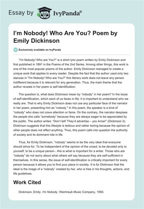 I M Nobody Who Are You Poem By Emily Dickinson 352 Words Essay