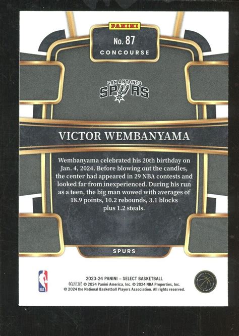 Panini Select Blue Retail Victor Wembanyama Spurs Rc Rookie