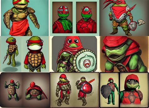 Krea Anthropomorphic Polaroid A Badass Turtle Fighter With Red