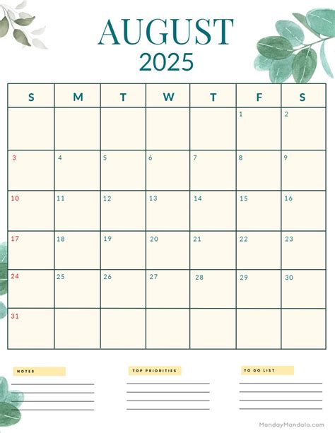 August Calendar Free Pdf Printables