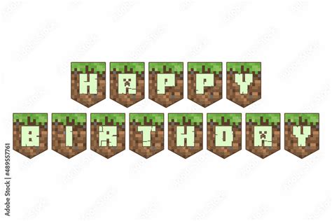 Minecraft Birthday Invitation Happy Birthday Sign Game Style Banner