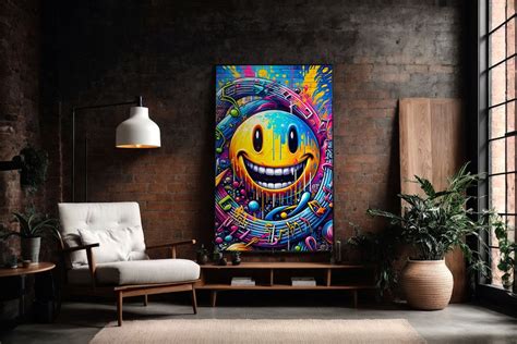 Smiley Face Graffiti Wall Art, Cute Smile Face Graffiti Print, Modern ...