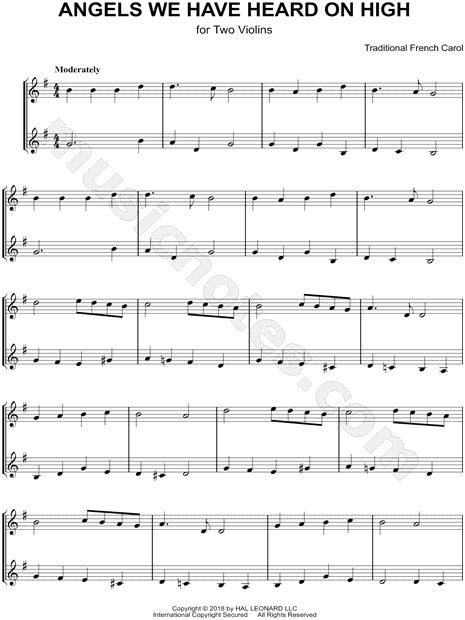 Traditional French Carol Angels We Have Heard On High Violin Duet Sheet Music In G Major