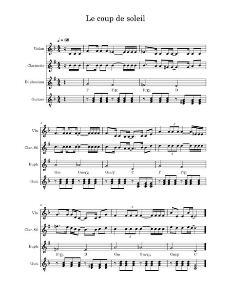 Le Coup De Soleil Sheet Music For Euphonium Clarinet In B Flat Violin