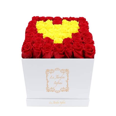 White Preserved Roses Large Square Luxury Red Suede Box Le Jardin