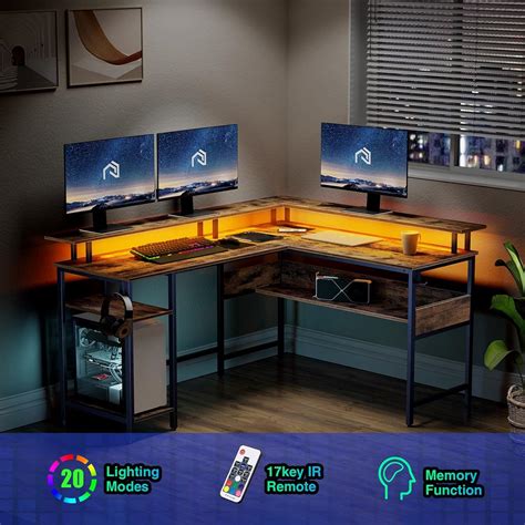 Buy Rolanstar Computer Desk L Shaped With Led Strip Power Outlets