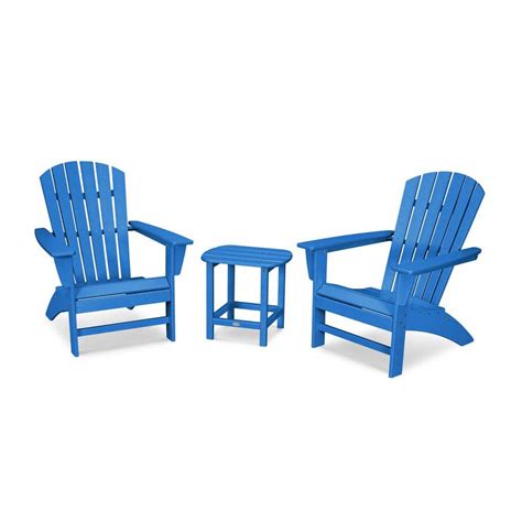 Polywood Grant Park Blue 3 Piece Plastic Traditional Curveback