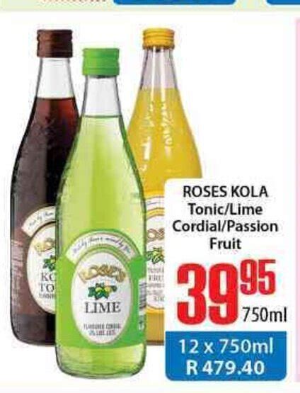 Roses Kola Tonic Lime Crodial Passion Fruit 750ml Offer At Elite Cash