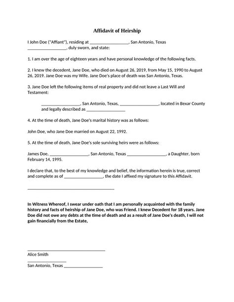 Affidavit Template Texas For Heirship