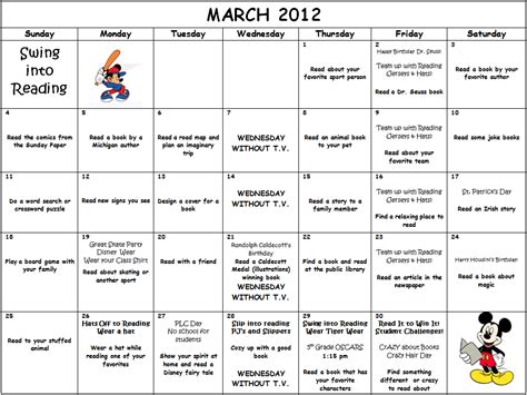 March Is Reading Month Calendar Of Activities Lelah Natasha