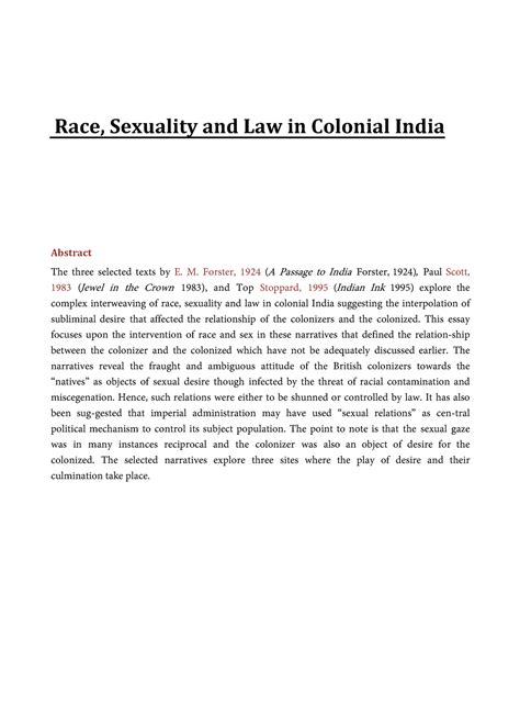 Race Sexuality And Law In Colonial India Race Sexuality And Law In Colonial India Abstract