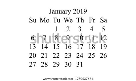 January 2019 Calendar 2019 Vector Simple Stock Vector Royalty Free