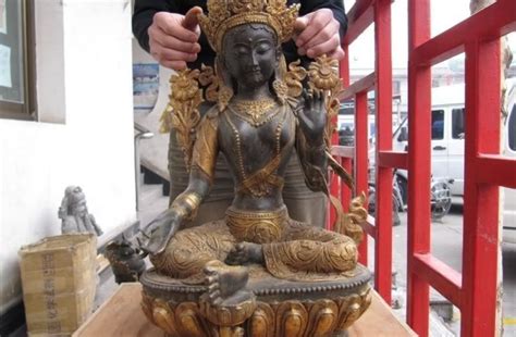 Tibet Copper Bronze Gild Green Tara Buddha Padma Kwan Yin Guan Yin Buddha Statuestatues