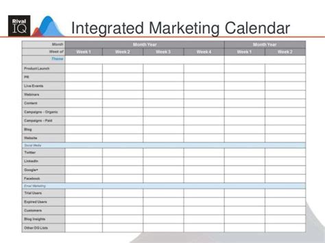 The Integrated Marketing Calendar Is Shown In This Image