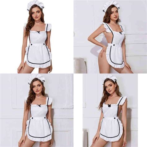 Mulheres Sexy Maid Uniform Conjunto De Lingerie Cosplay Avental Vestido