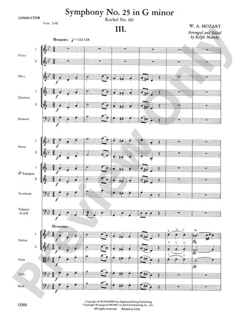 Mozart's Symphony No. 25 in G Minor, 3rd & 4th Movements: Score: Full ...