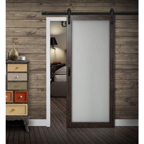 Renin 1 Lite Frosted Glass Sliding Barn Door Hardware Kit Grey 36