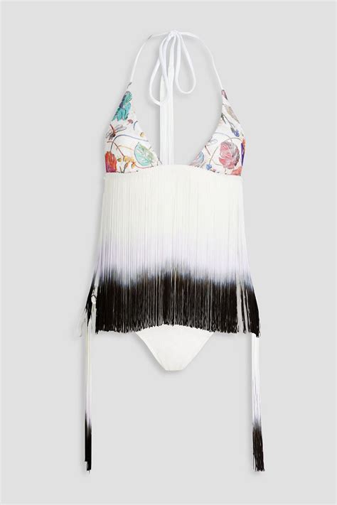 MISSONI Bedruckter Triangel Bikini aus Häkelstrick mit Fransen THE OUTNET