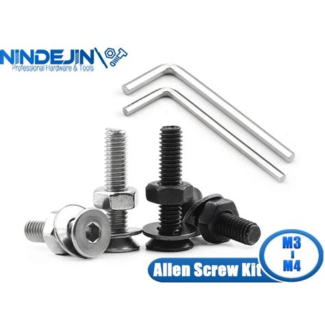 NINDEJIN M3 M4 Hex Socket Flat Head Allen Screws Assortment Kit With