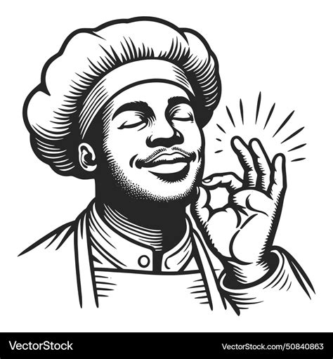 Chef Making Perfect Gesture Engraving Royalty Free Vector