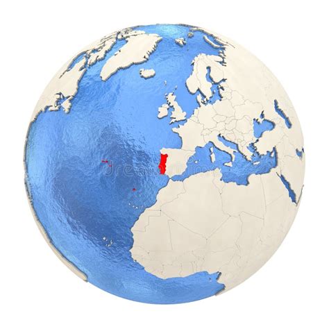 Portugal In Red On Full Globe Isolated On White Stock Illustration