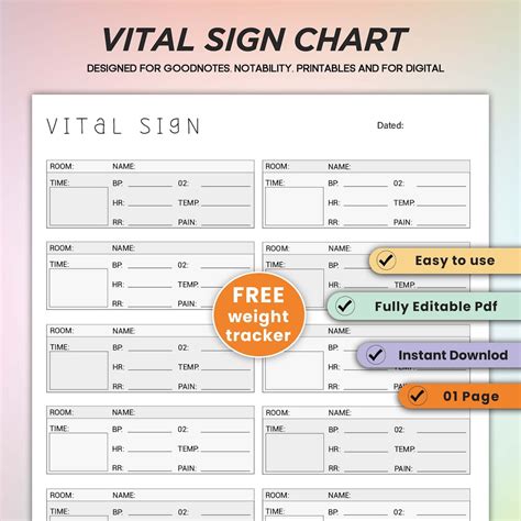 Editable And Printable Vital Sign Chart Vital Sign Log Vital Sign