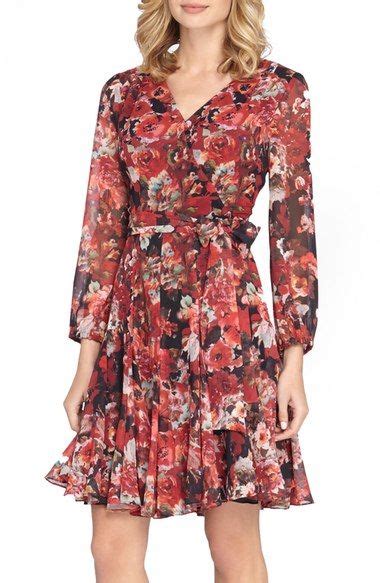 Tahari Floral Chiffon Faux Wrap Dress Nordstrom Red Ruffle Dress